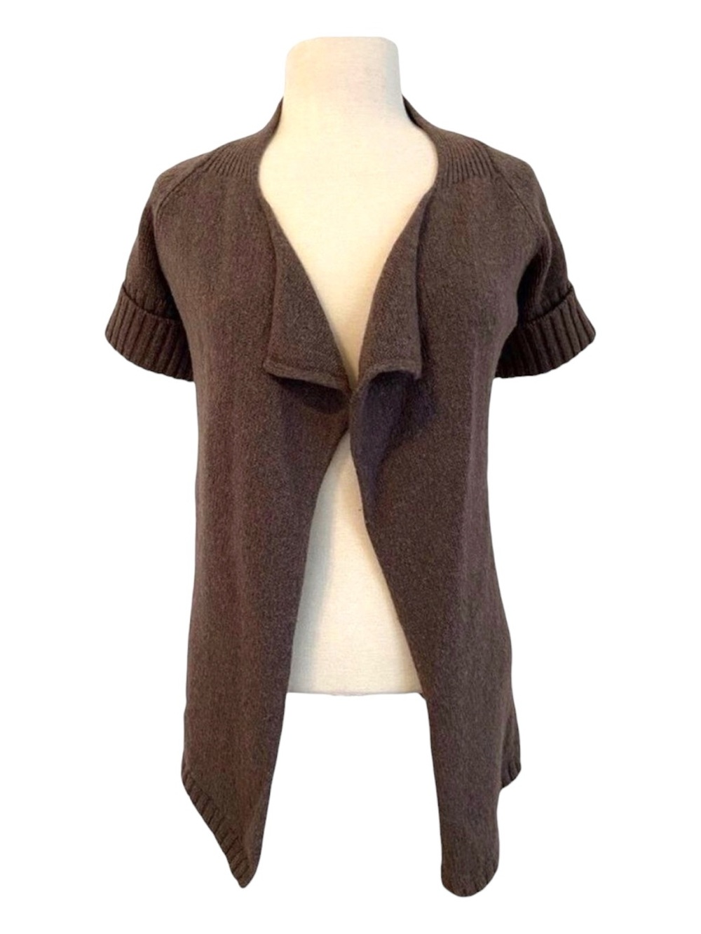 Vince. designer knit sweater cardigan open front neutral brown short sleeves XS